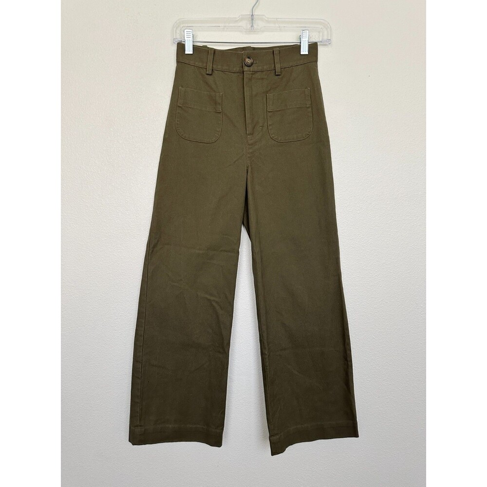 & Other Stories Wide Leg Pants Patch Pocket Fatigue Military Army Green Sz 2 NEW